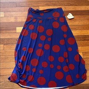 LuLaRoe Blue Skirt with Red Dots